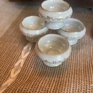 Set of 4 VTG‎ O & E.G. Royal Austria Open Salt Cellars White Porcelain Gold Rim